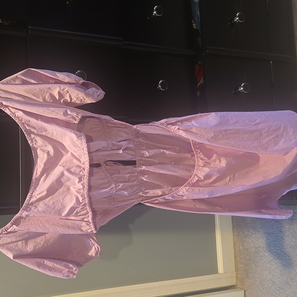 NWT Shasa Purple Lilac Puff Sleeve Cut Out Mini Dress Size Medium Tie Bow - Picture 2 of 5